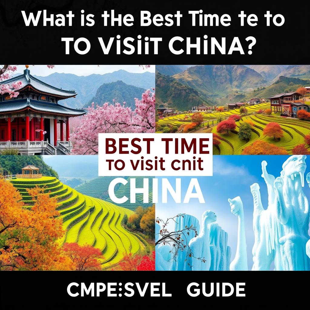 Four seasons in China showing spring cherry blossoms, summer terraces, autumn leaves, and winter ice festival - hero