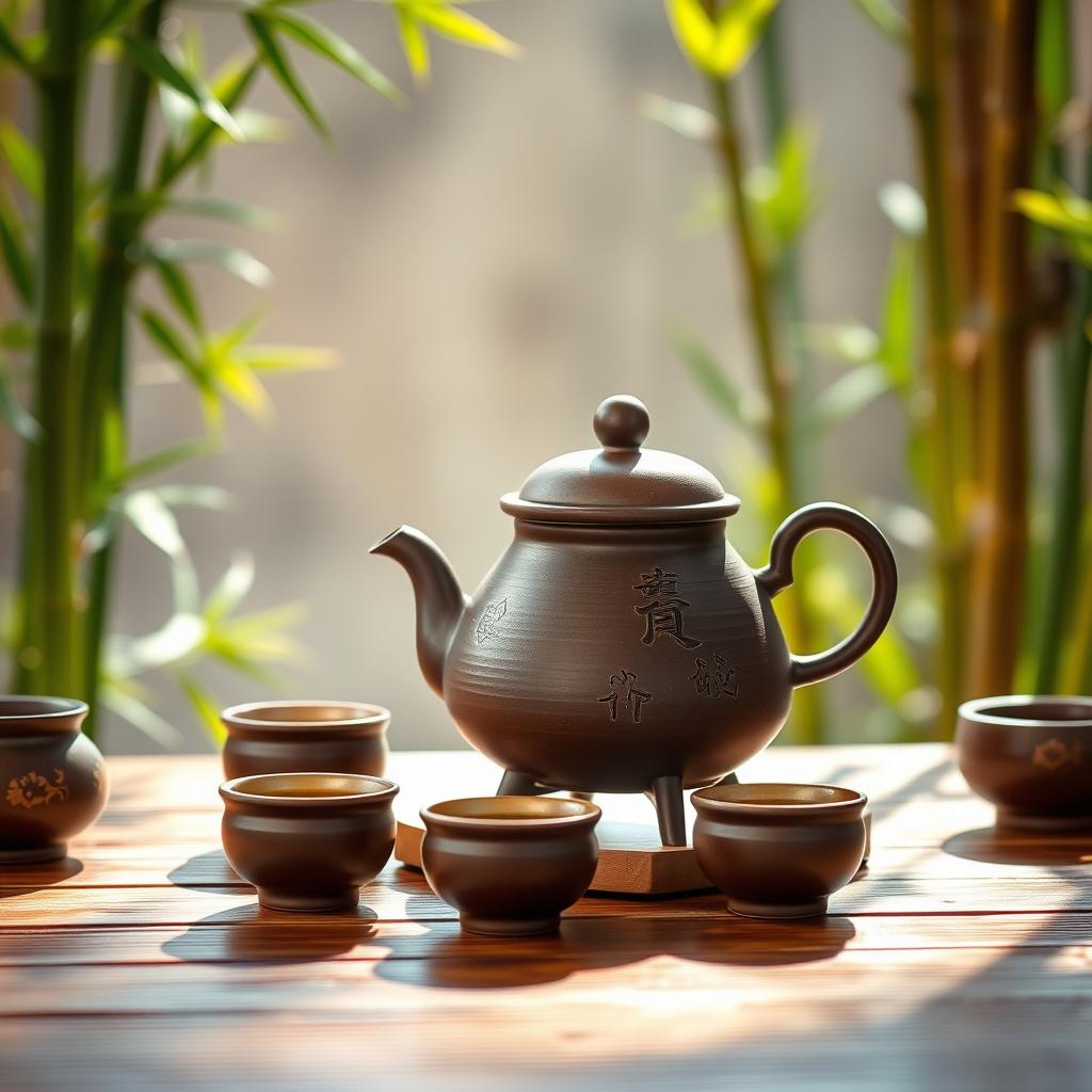 Traditional Chinese Gongfu cha tea ceremony setup with Yixing teapot and cups. - hero