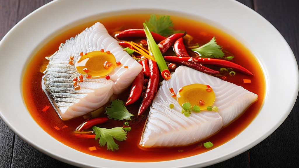 Shuizhu Yu (poached fish fillets in mild broth topped with sizzling chili oil)